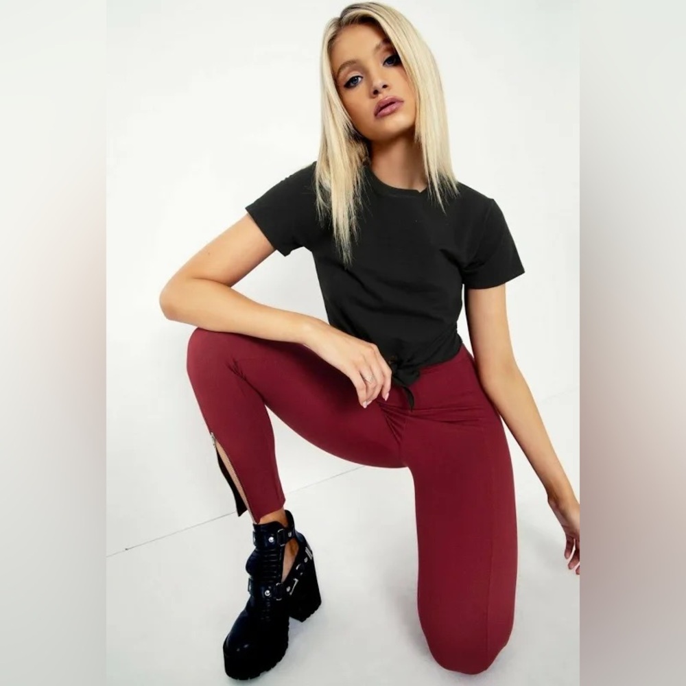 BlackMilk Red Unzipped HW Pants